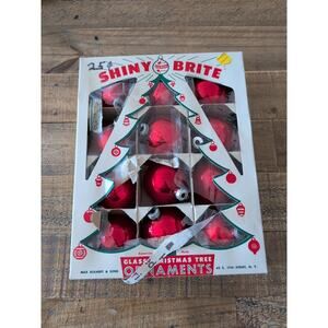 Vintage Shiny Brite Box Of 12 Glass Christmas Tree Ornaments Holiday Decoration